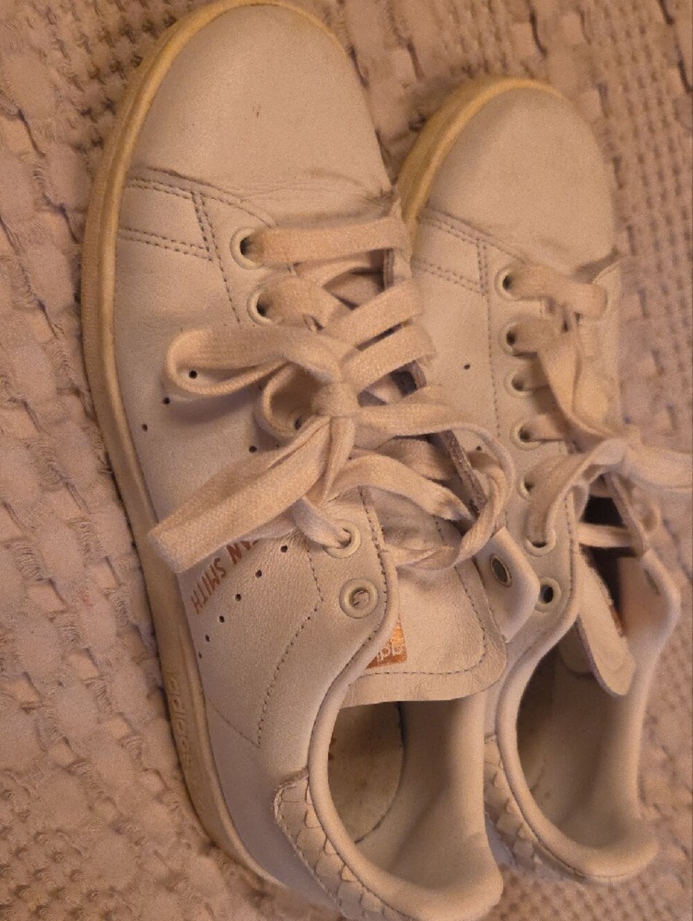 adidas White Leather Stan Smith Sneakers with Brown Tongue Logo - Picture 3 of 4